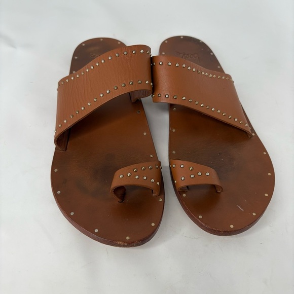 beek Tan Leather Sandals with Stud Accents - Picture 5 of 6